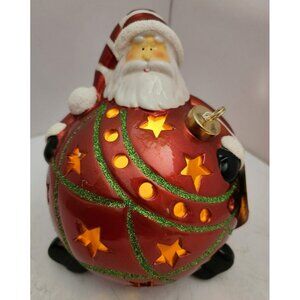 Home Reflections Ceramic Luminary Santa Ornament w/ Colorful Lights or Candle